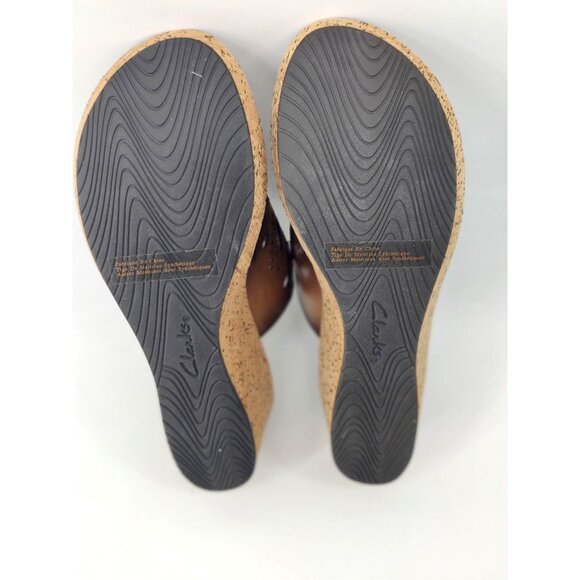 Clarks Thong Cutout Cork Wedge Sandals Size 10 - Picture 7 of 7